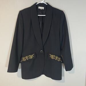 Vintage Women’s Gold Embroidered Black Blazer Jacket Size 12 Single Button